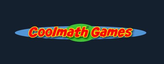 Coolmath Games logo: red text with orange outline on a green circle inside a blue oval. Dark blue background.