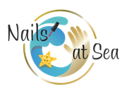 Een logo voor nagels op zee met twee handen en een zeester