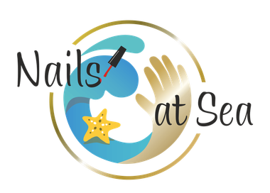 Een logo voor nagels op zee met twee handen en een zeester