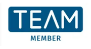 A blue team member logo on a white background