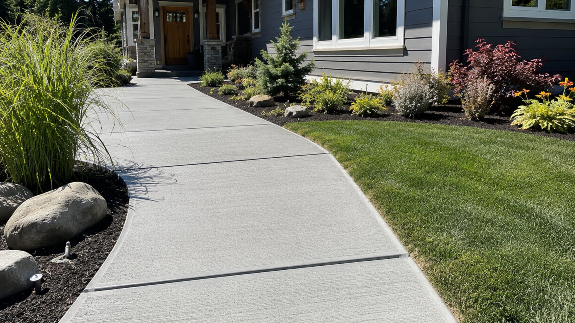Broom-finish concrete walkway with subtle texture at a Silverdale WA home