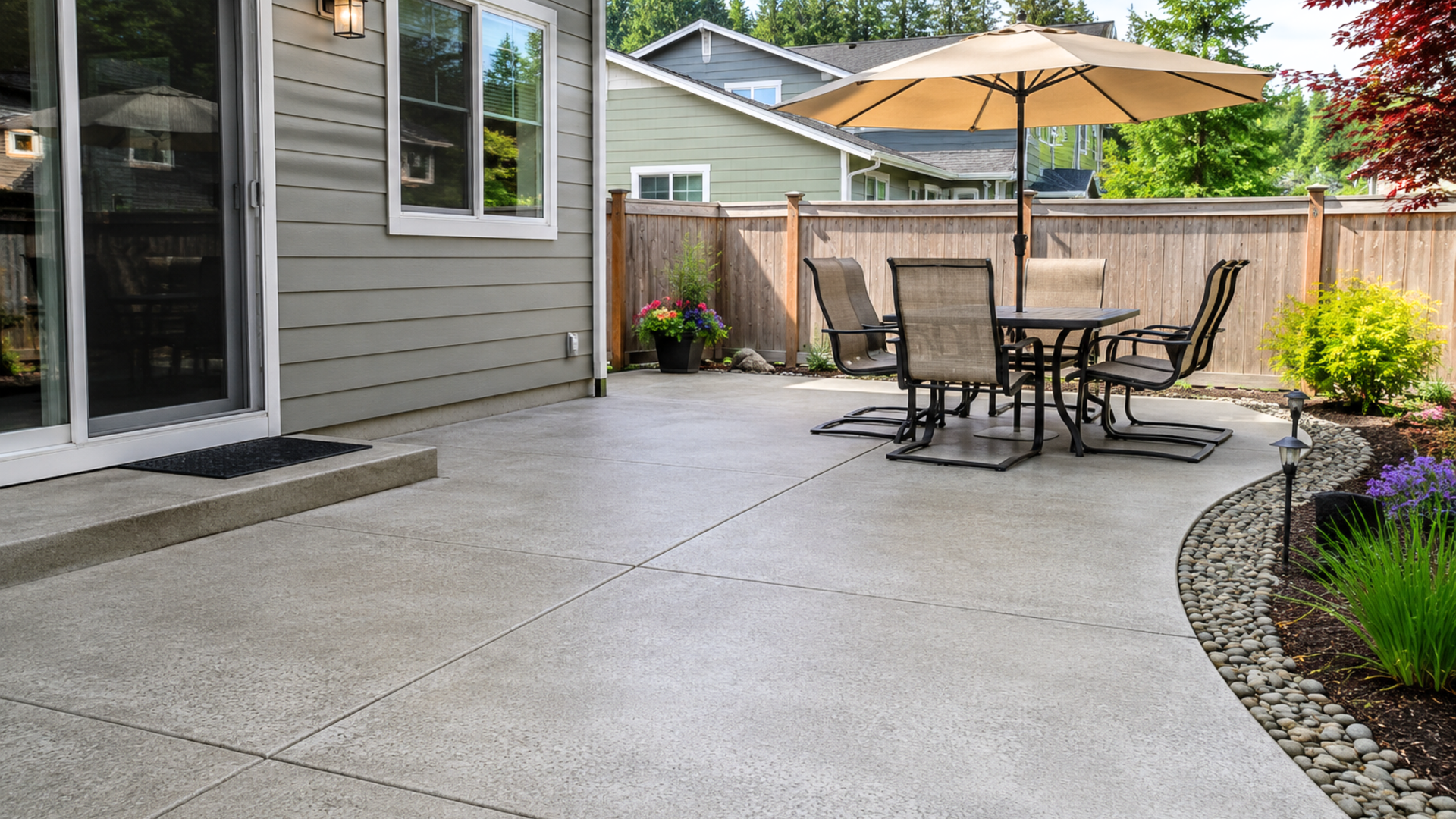 New residential concrete patio in Silverdale WA with clean finish and backyard outdoor living space