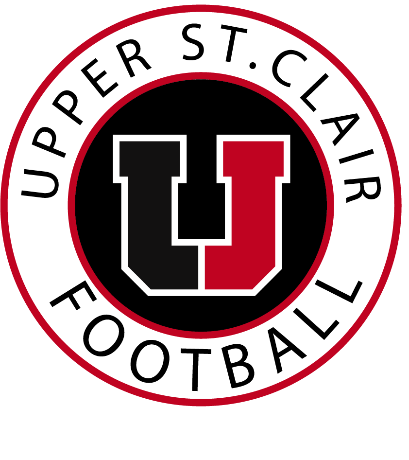 Upper St. Clair Football logo with black, red, and white circular emblem and a U in the center