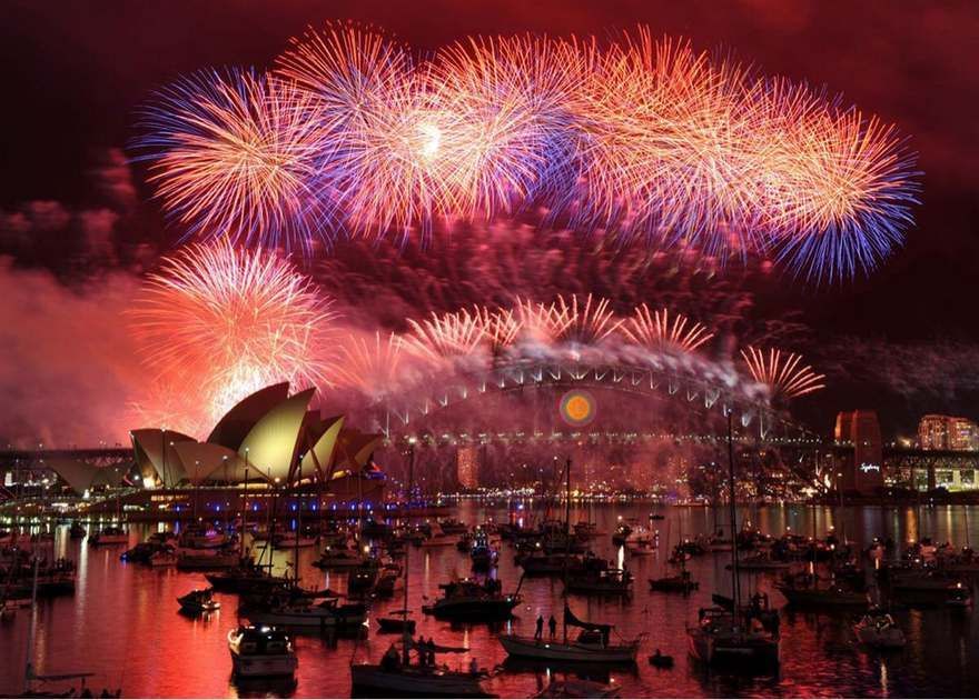 Skyline Fireworks Show at Night