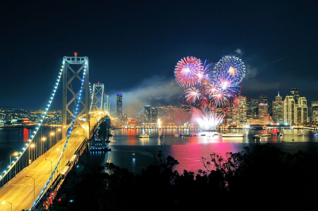 Skyline Fireworks Show at Night