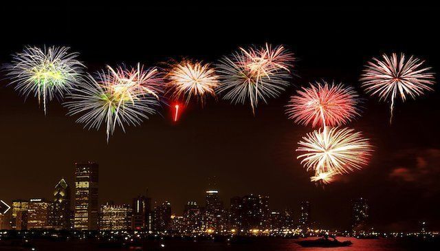 Nighttime City Fireworks Display