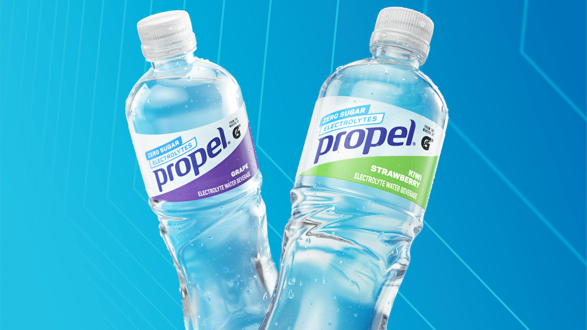 Propel water bottles rendered in KeyShot