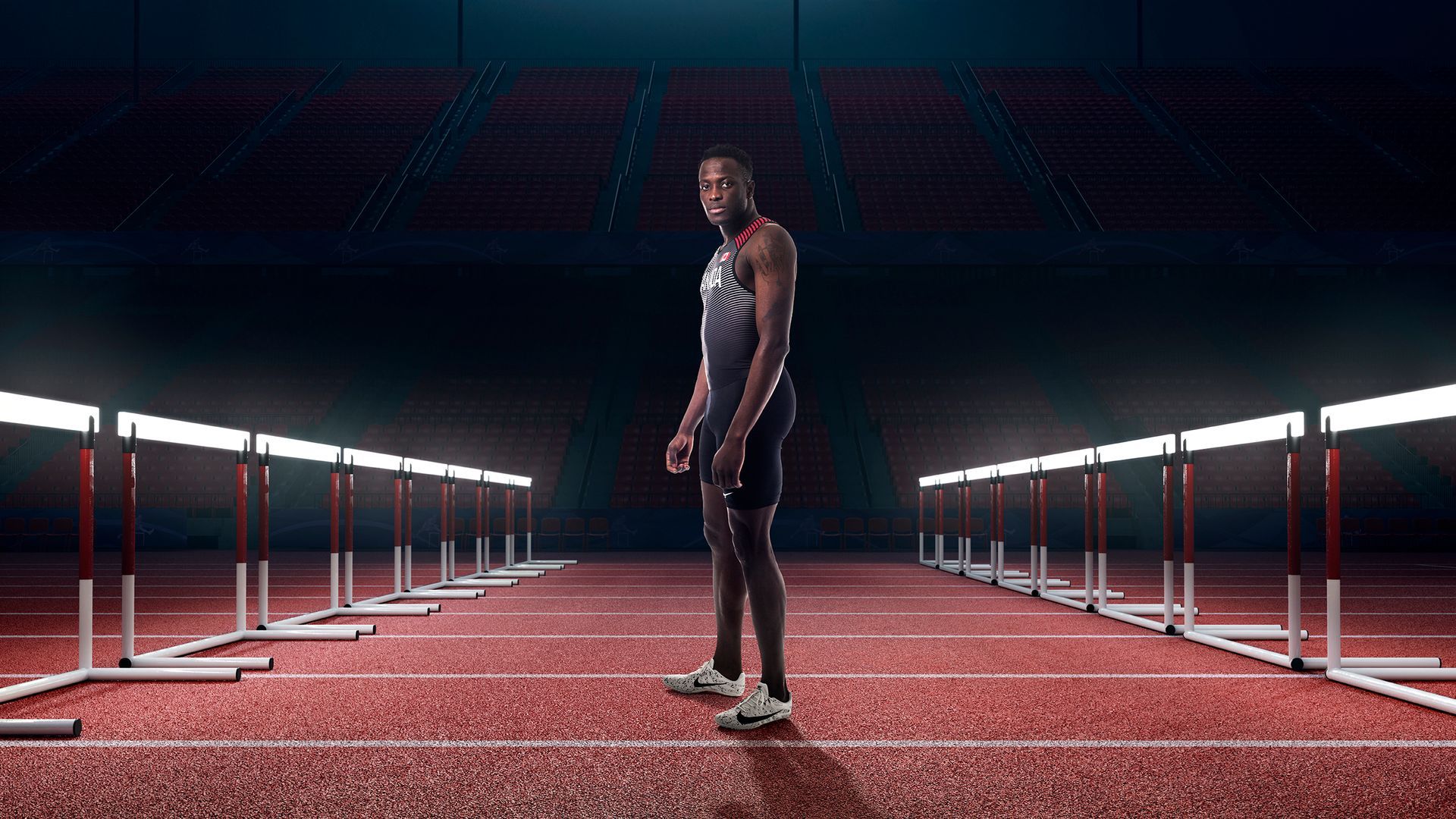 A track and athlete rendered in KeyShot