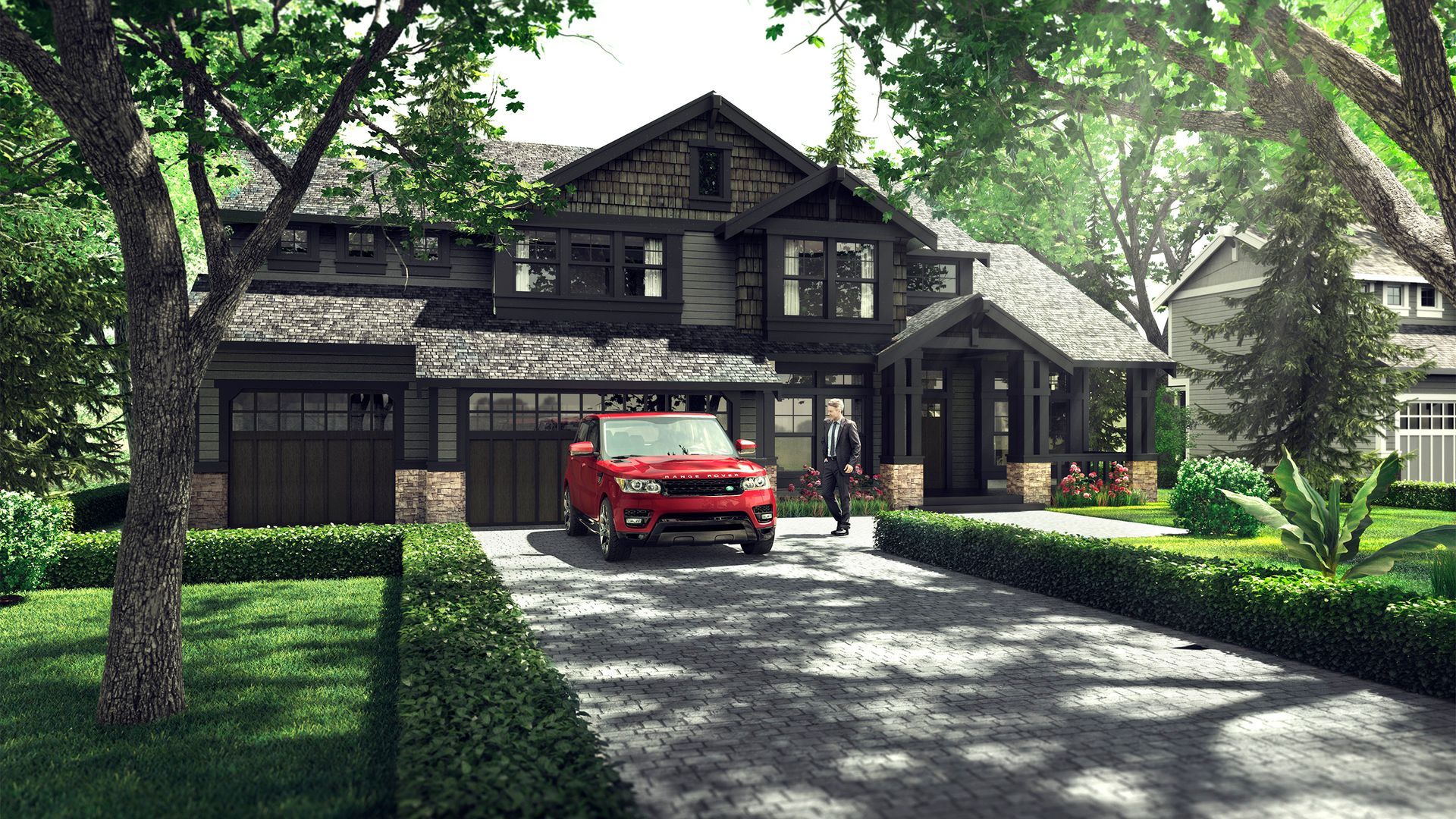 A house and car rendered in KeyShot