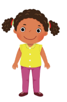 Cartoon girl standing and smiling.