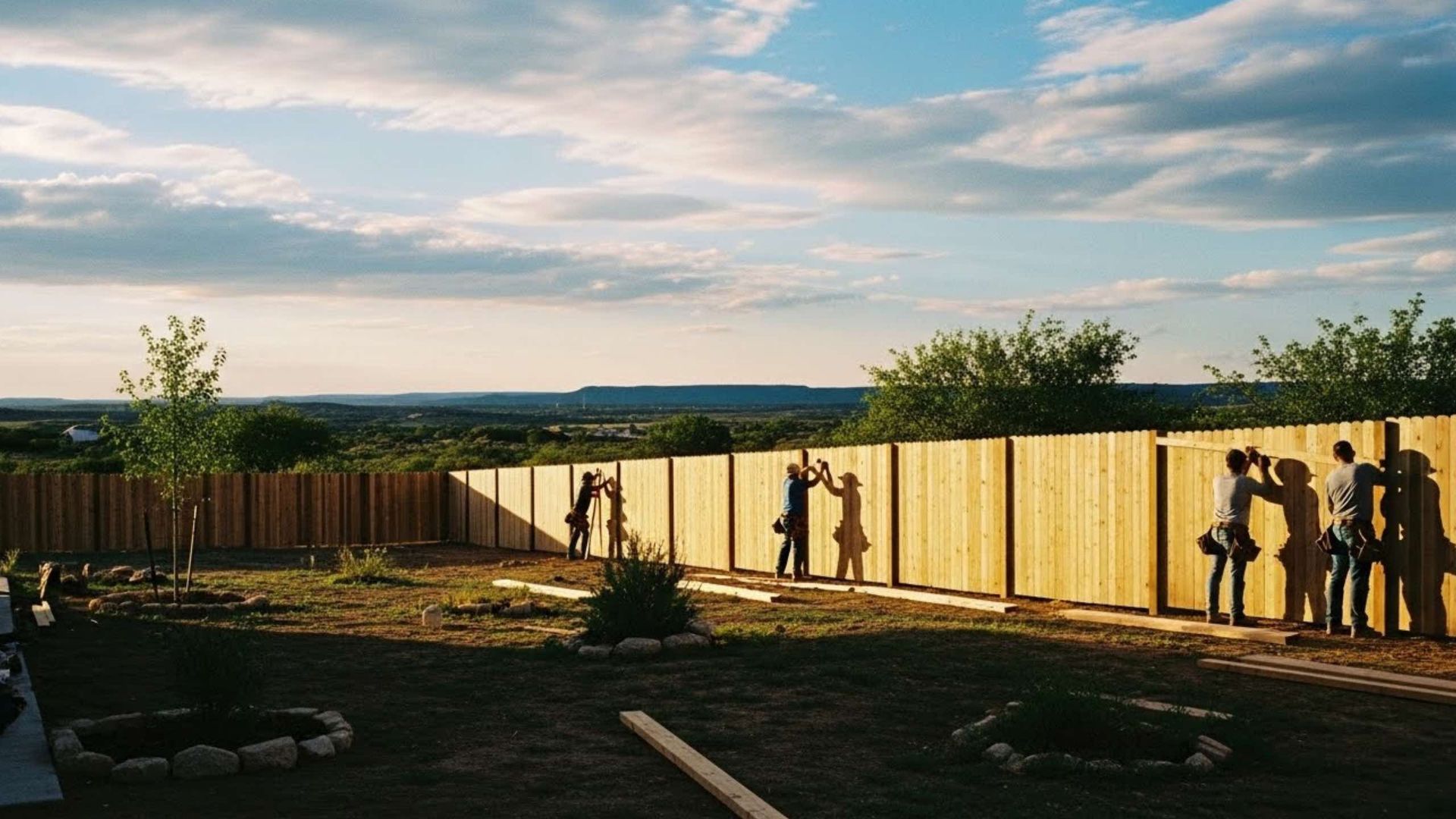 Person using a level to build a wooden structure outdoors.