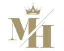 Golden logo: crown above 
