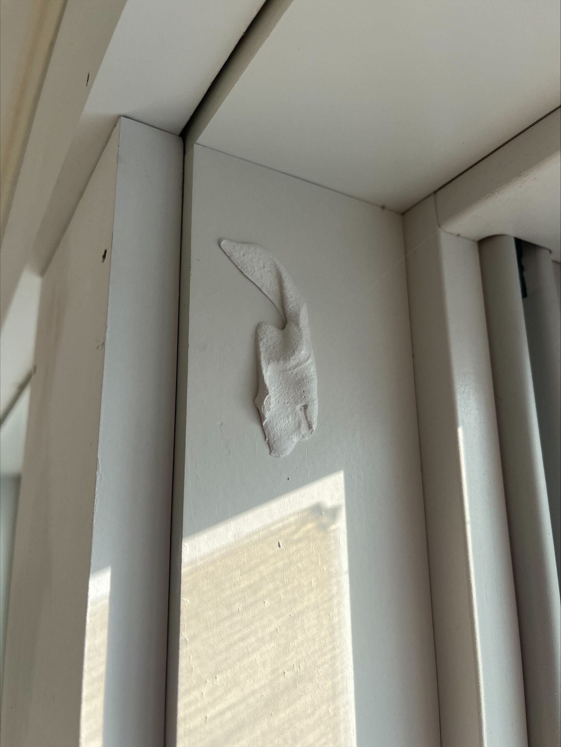 White wall hook mounted near a window with a roller blind
