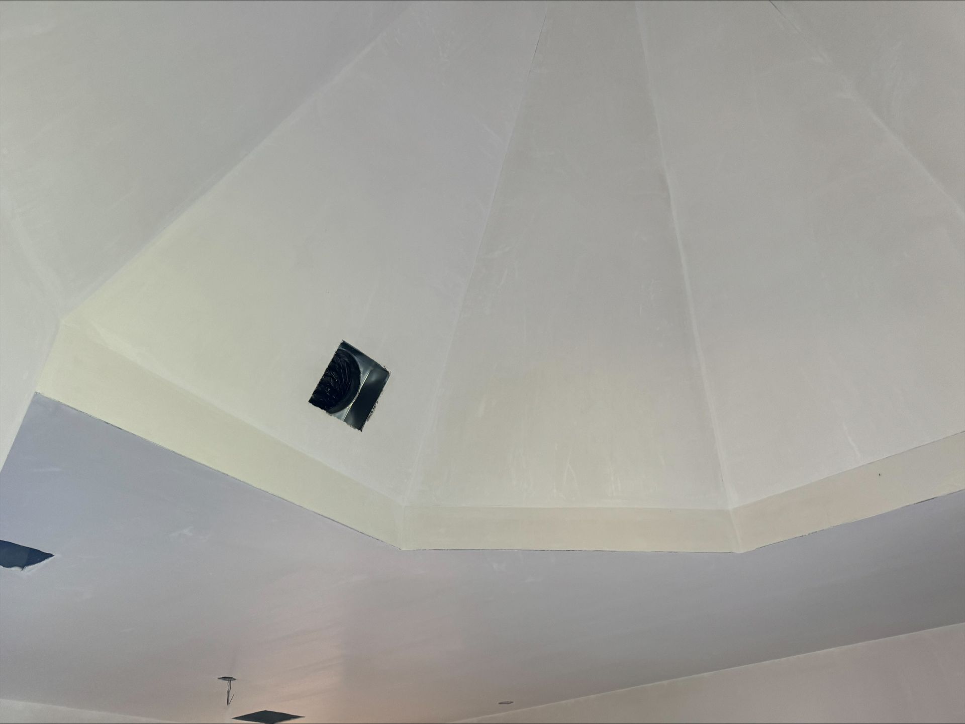 Ceiling with a small black vent or opening near the center.