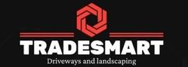 Logo for Tradesmart, a driveway and landscaping company. It has a red geometric shape above the company name.