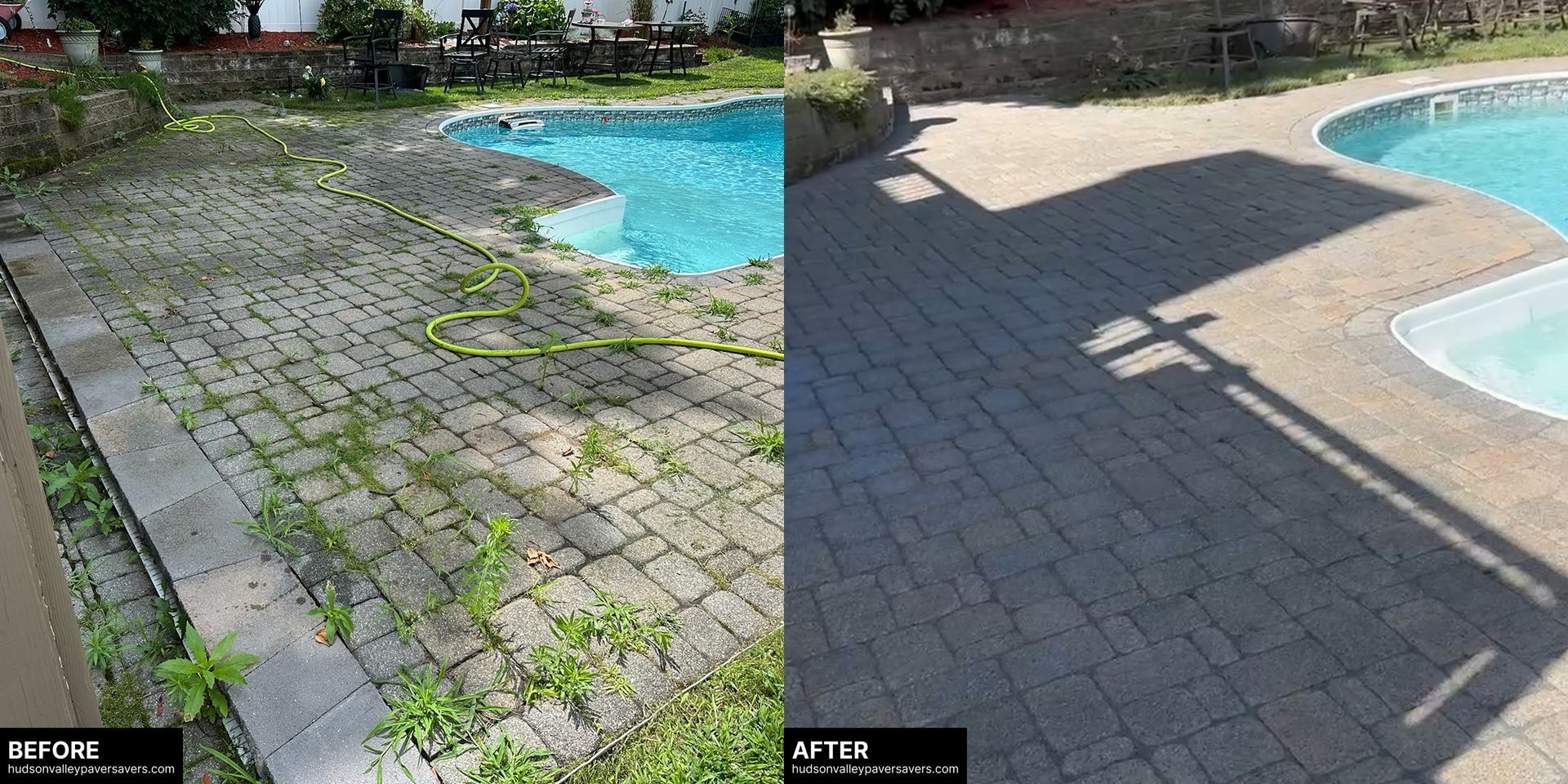 Pool pressure wash, seal and joint sand done by Hudson Valley Paver Saver. Middletown, NY.