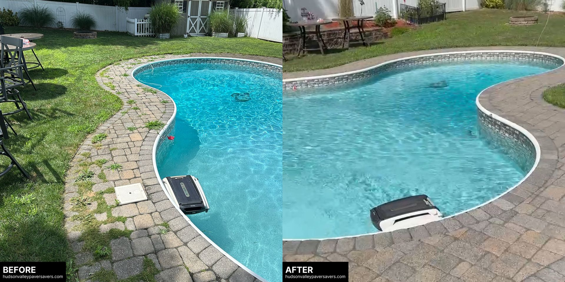 Pool pressure wash, seal and joint sand done by Hudson Valley Paver Saver. Middletown, NY.