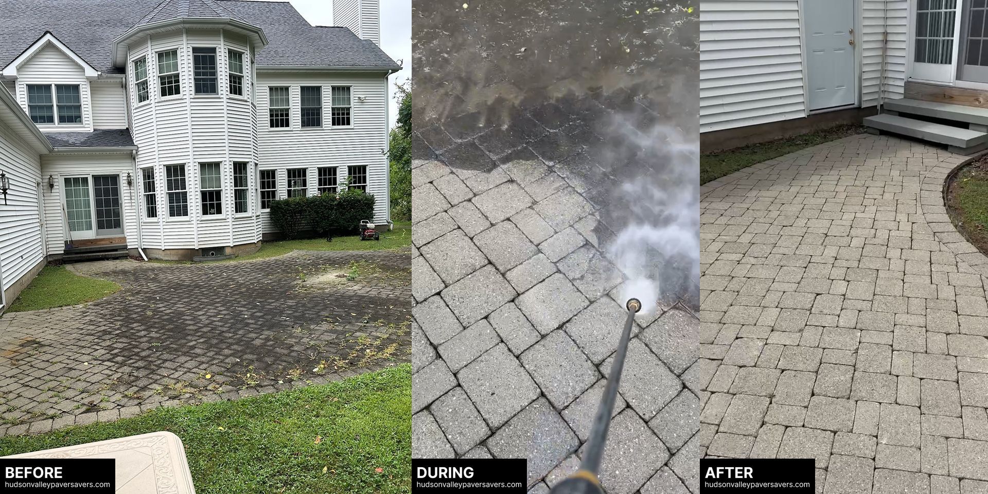 Pressure wash, leveling, and joint sand done by Hudson Valley Paver Savers. Middletown, NY.