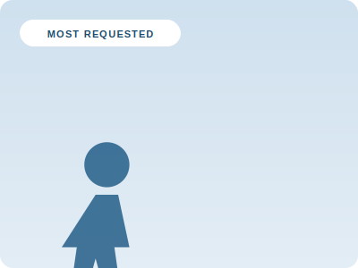Blue person icon beneath a “Most Requested” label on a light blue background - General Physiotherapy