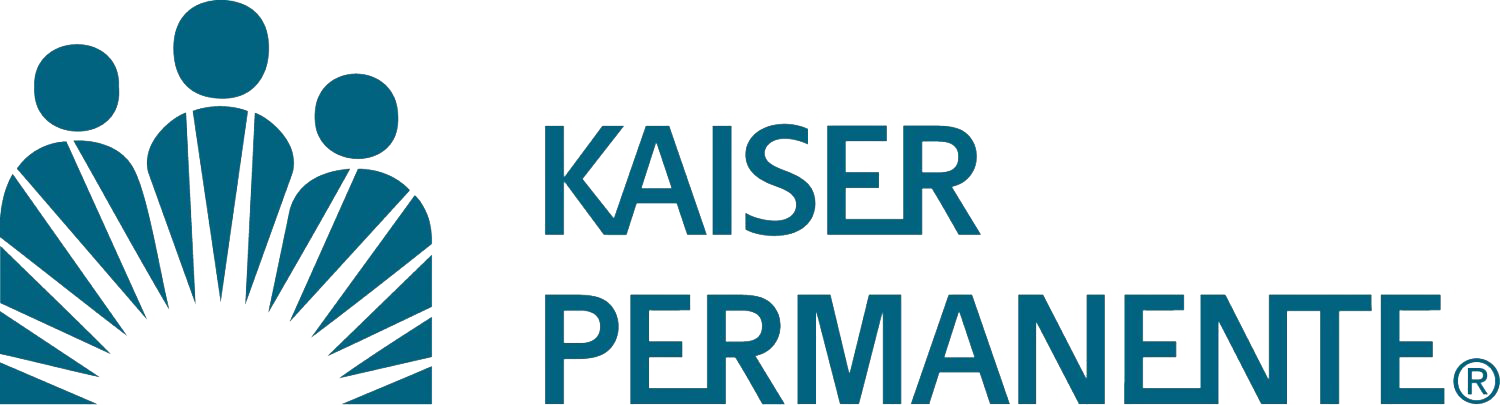 The kaiser permanente logo is blue and white