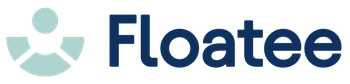 Floatee logo with a teal abstract person icon and dark blue wordmark on white background