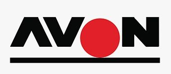 Logo AVON in nero con cerchio rosso e sottolineatura nera