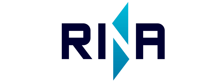 Logo RINA in blu scuro e verde acqua con una freccia triangolare tra le lettere