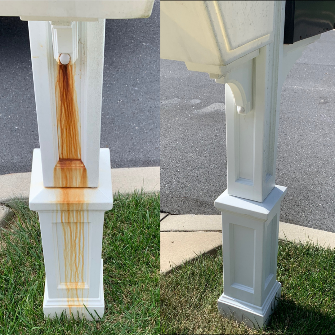 Rust Stain Removal from white mailbox Rust Stain Removal Service