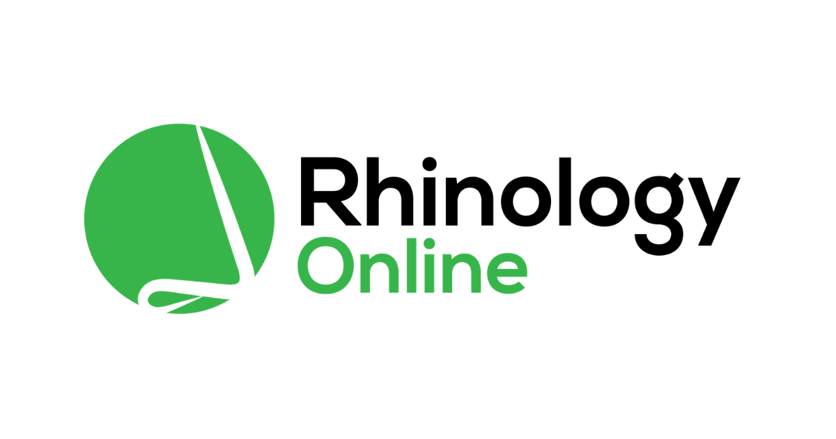 Logotipo de Rhinology Online con icono circular verde y texto negro y verde.