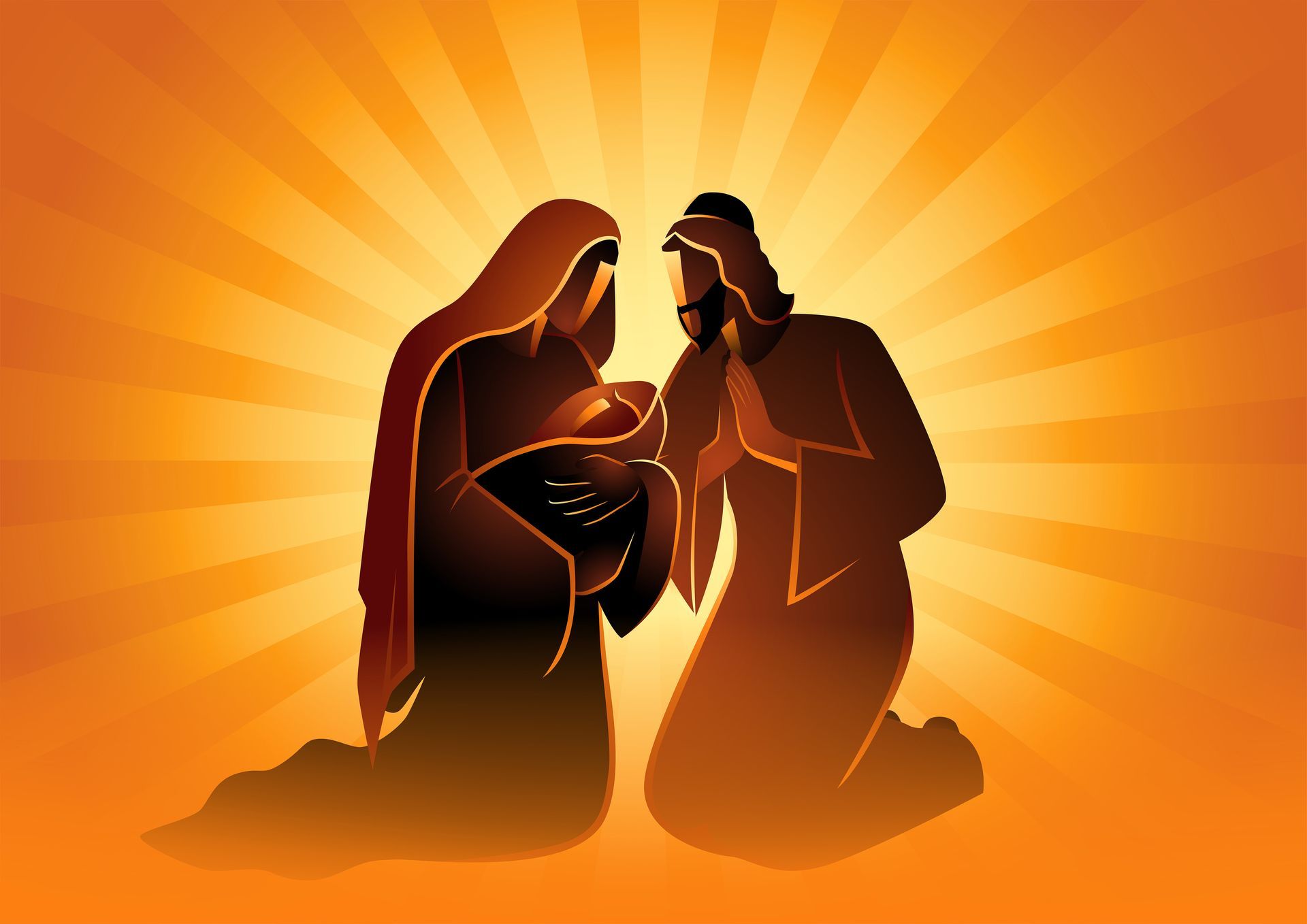 Holy a silhouette of a man and woman kneeling next to each other