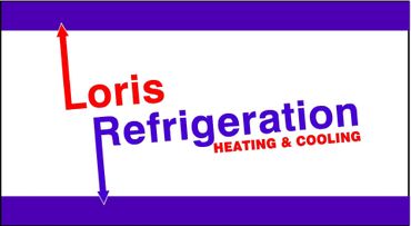 Logo for Loris Heating & Cooling with arrows, text, and a phone number: 843-756-4268.