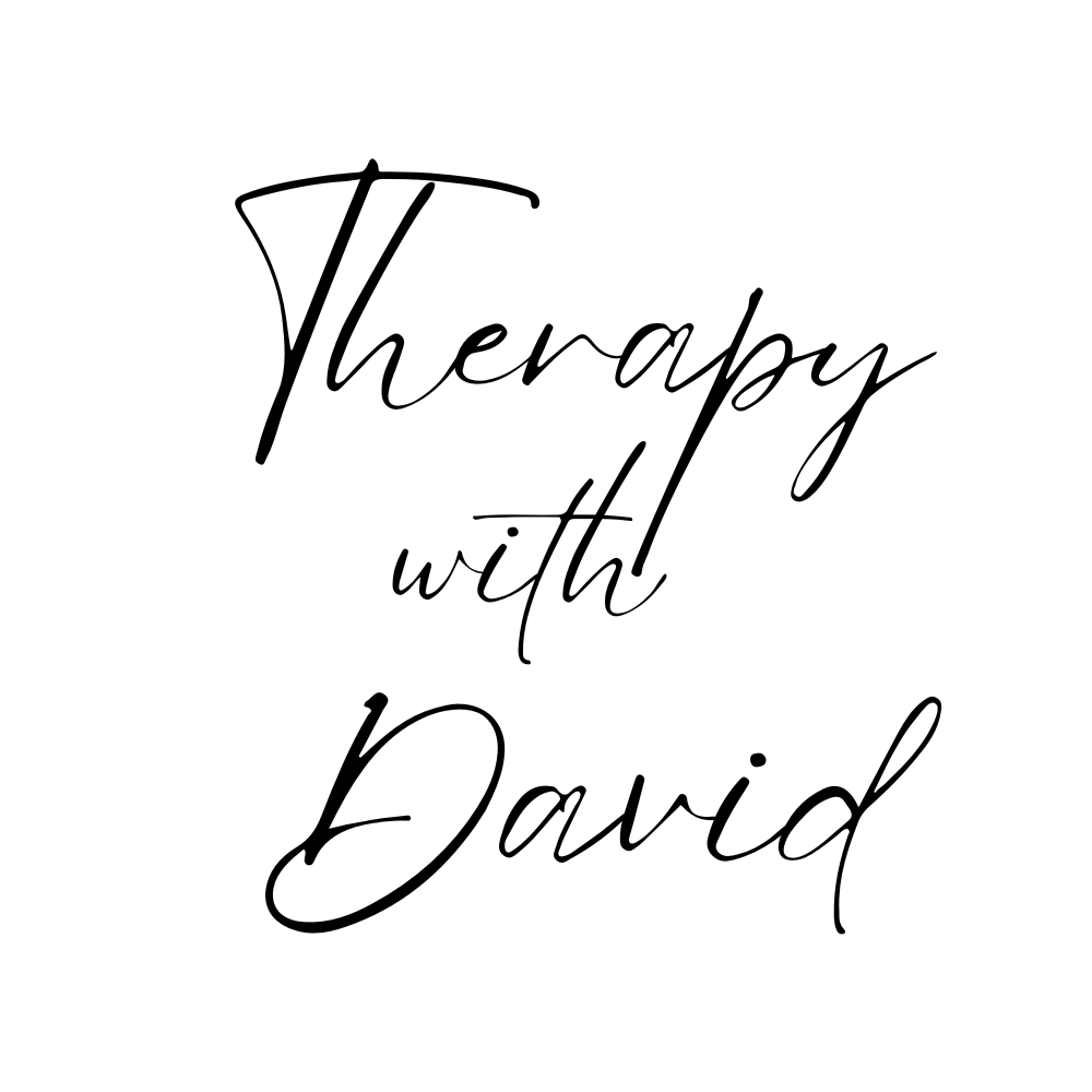Black script text reading “Therapy with David” on a white background