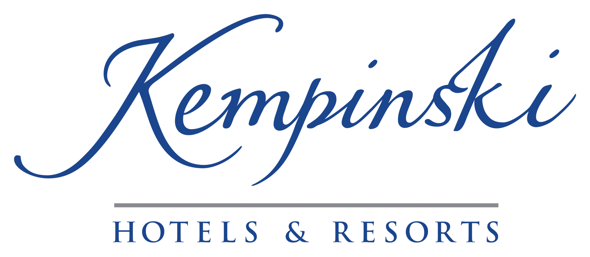 A blue logo for kempinski hotels and resorts