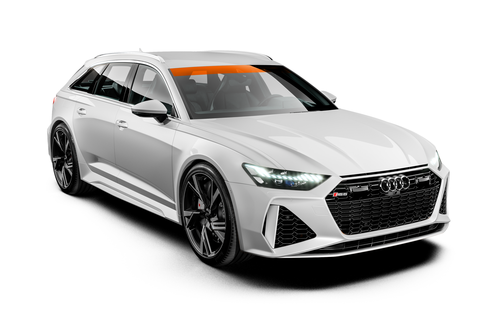 A white audi rs6 is shown on a white background.