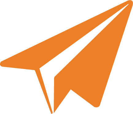 An orange paper airplane on a white background