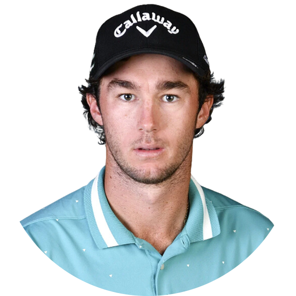 Golfer wearing a Callaway hat and blue polo shirt, looking directly at the camera.
