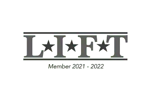 A dark gray logo with the word 