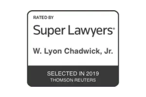 Super Lawyers badge for W. Lyon Chadwick, Jr., selected in 2019 by Thomson Reuters.