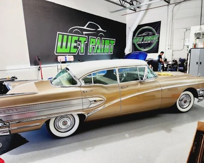 Gold classic Buick in the shop for ceramic coating at Wet Paint Auto Detailing

