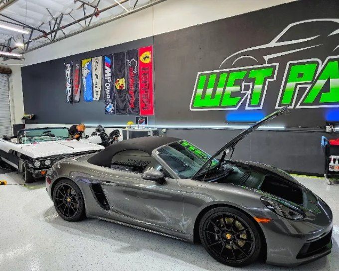 Gray Porsche 718 with ceramic coating at Wet Paint Auto Detailing, Roseville CA