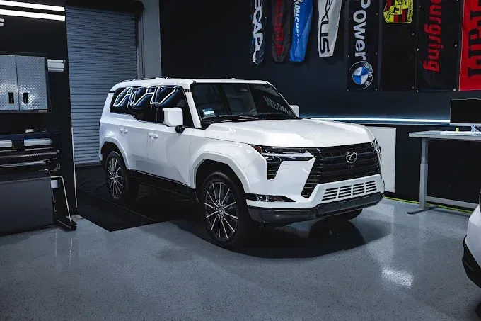White Lexus LX SUV getting ceramic coating and paint protection at Wet Paint Auto Detailing
