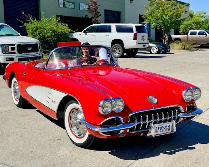 Red 1958 Chevrolet Corvette convertible ceramic coated at Wet Paint Auto Detailing
