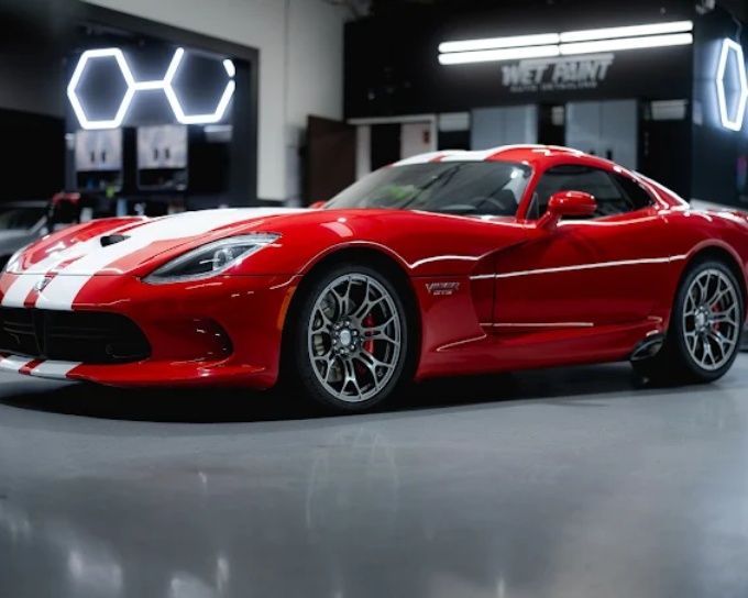 Red Dodge Viper with PPF paint protection film at Wet Paint Auto Detailing in Roseville, CA