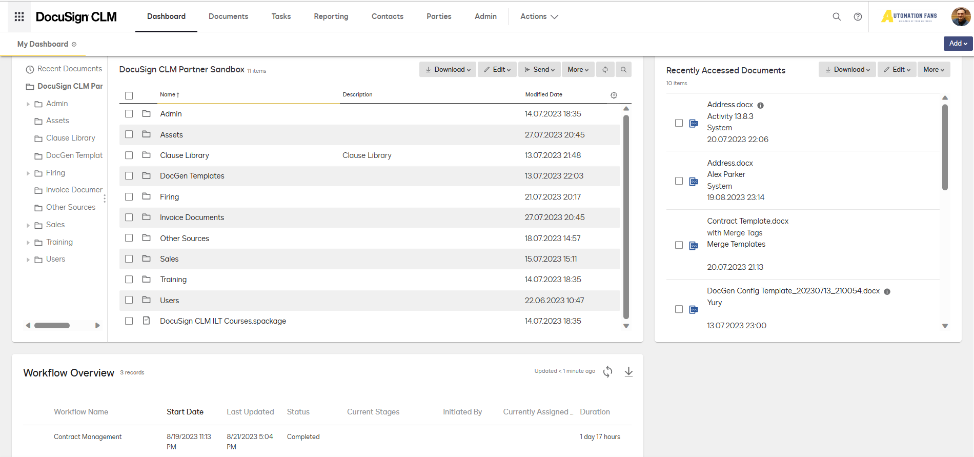 DocuSign CLM Dashboards And Reports Management