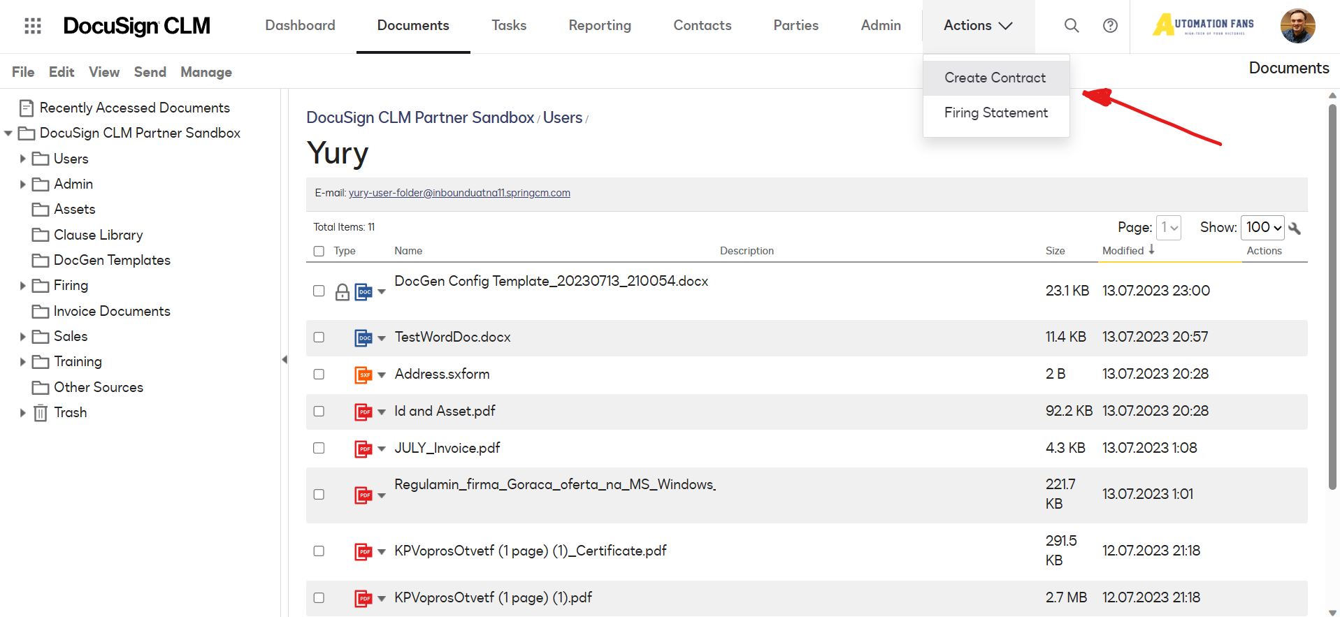 DocuSign CLM (Contract Lifecycle Management) Document generation process