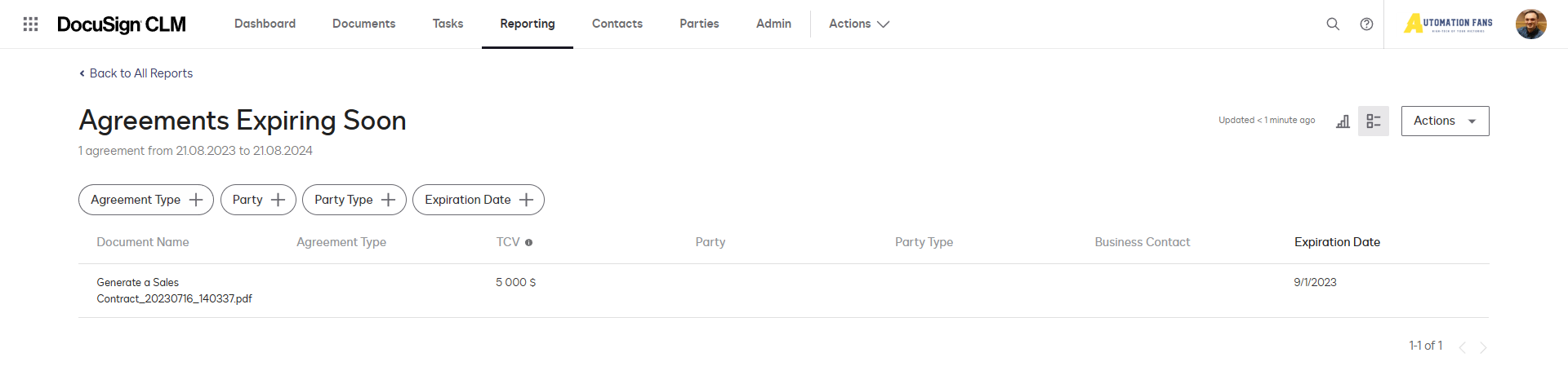 DocuSign CLM (Contract Lifecycle Management System): Dashboards and reports