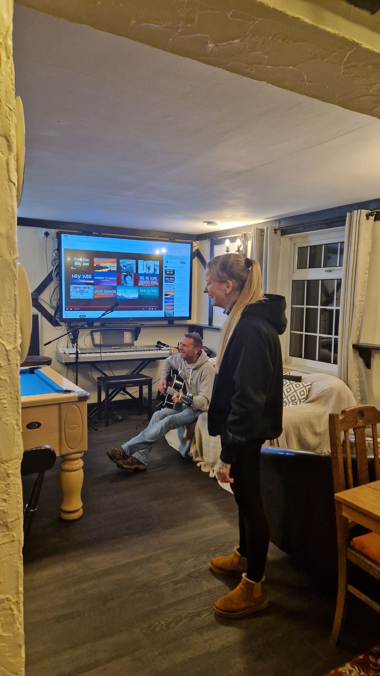 Pool room and TV at the Three Horseshoes