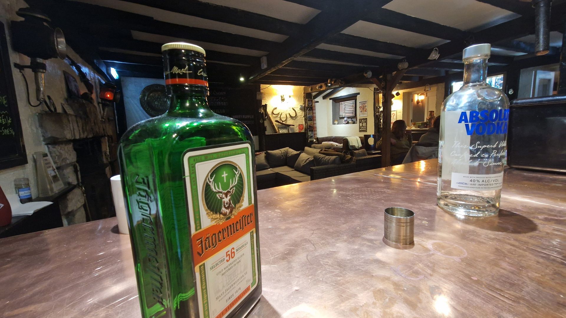 bottles on Three Horseshoes bar