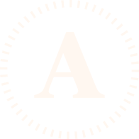 Faint peach capital letter A centered on a white background with a subtle circular border of dashes
