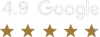 Google rating 4.9 with five gold stars displayed